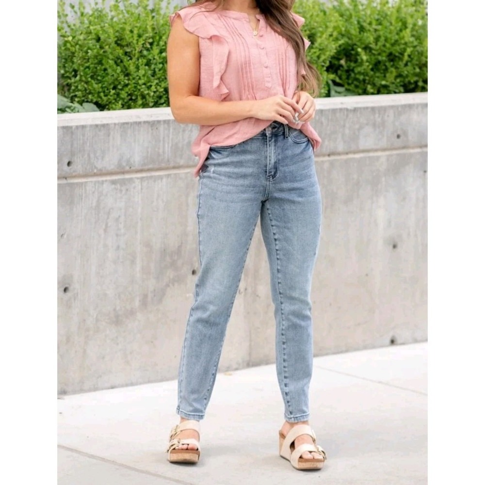 Judy Blue Jeans Womens 5/27 Boho Babe Vintage High Rise Slim Fit Denim Distresse